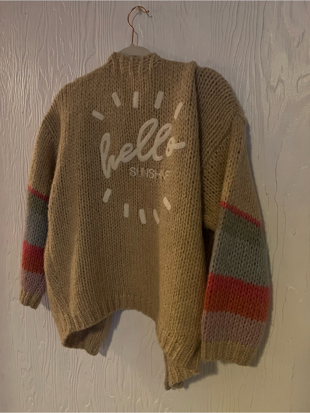 saltwater LUXE Beige Chunky 'hello sunshine' cardigan with Multicolor Stripes